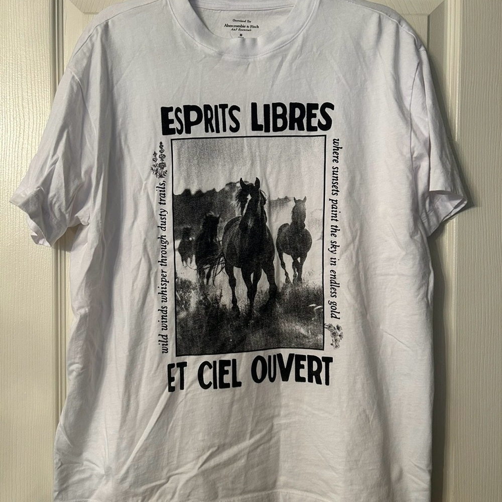 Abercrombie & Fitch White Graphic Tee esprits libres horses oversized medium M